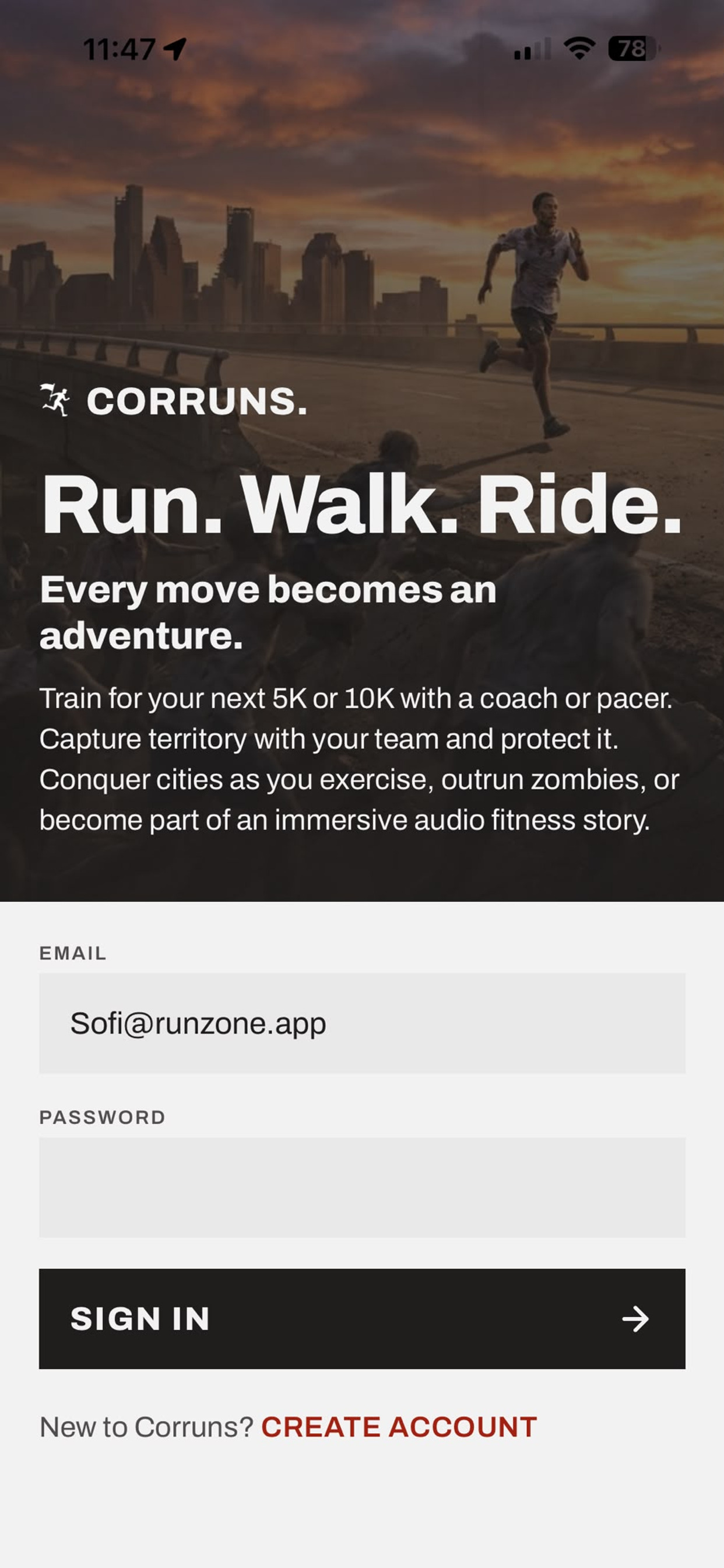 choose.the.run sign in screen