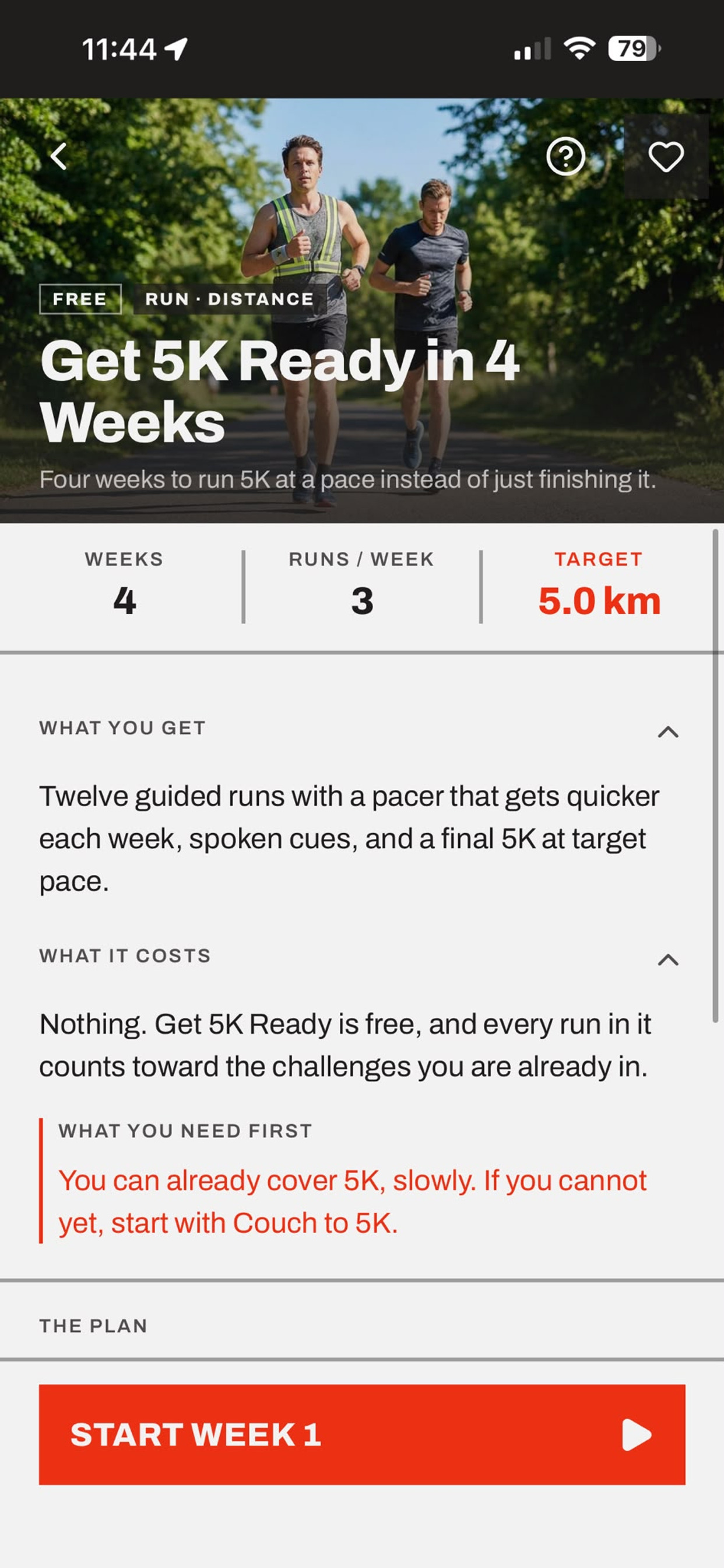 Get 5K Ready in 4 weeks coaching programme screen
