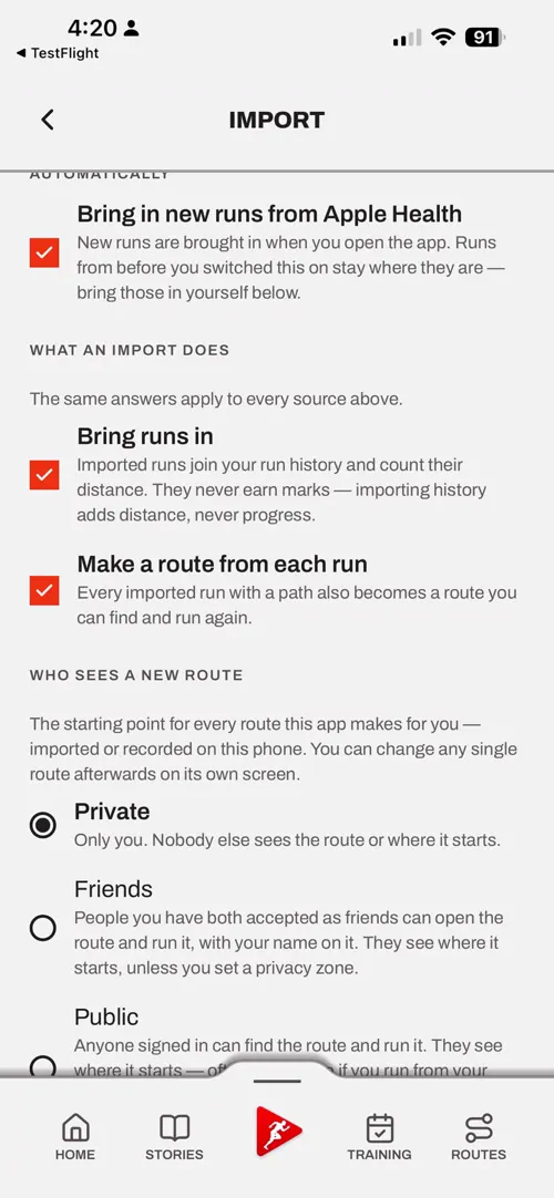 A screen of the Choose The Run app